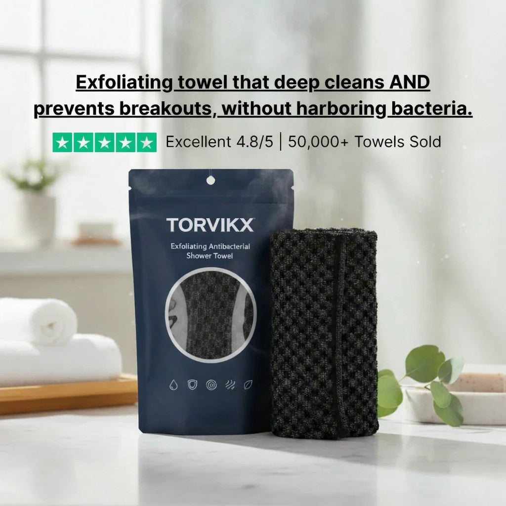 TORVIKX™ by Xeviola | Exfoliating Antibacterial Shower Towel