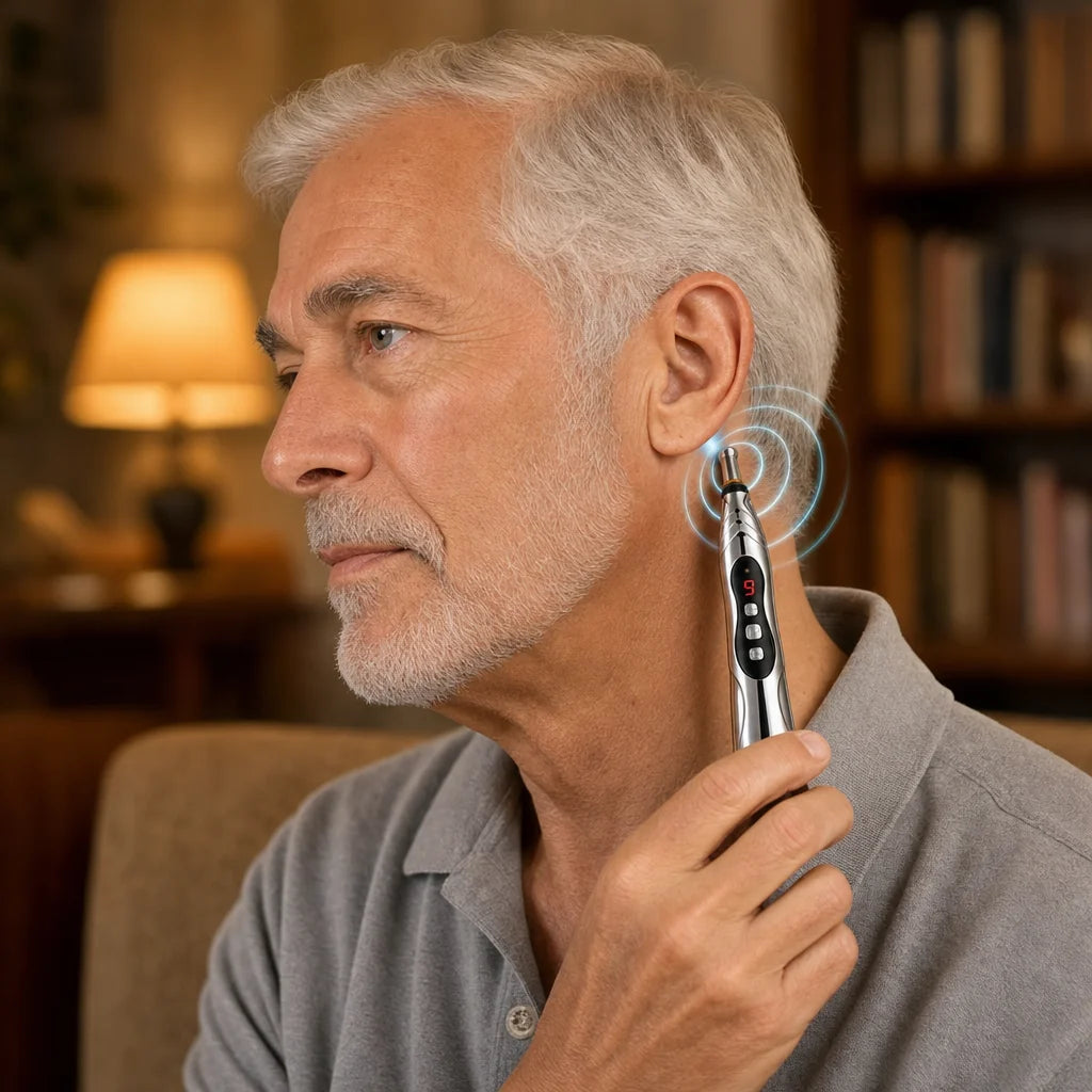 A gentle micro-pulse just behind the ear